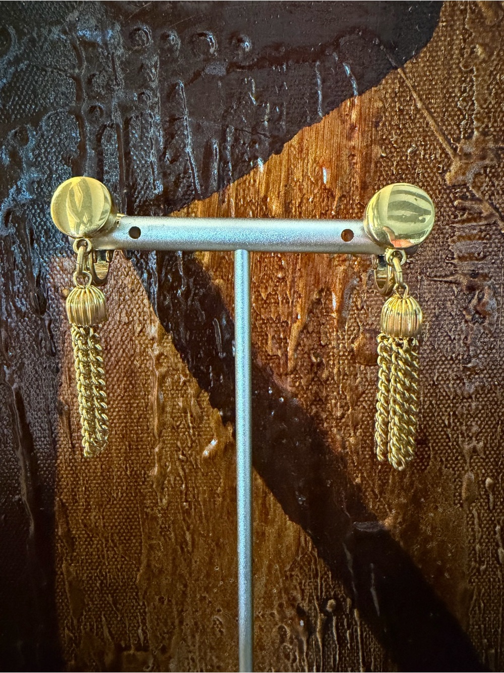 Crown Trifari Vintage Chain Dangle Clip On Earrings